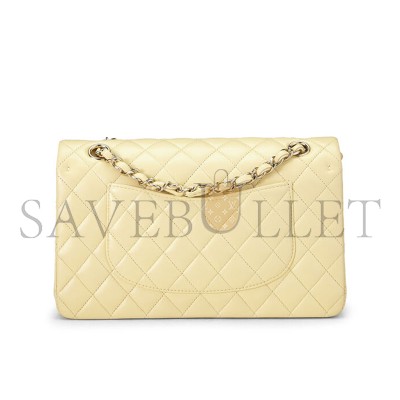 CHANEL YELLOW CALFSKIN CLASSIC DOUBLE FLAP MEDIUM AS0001 (25*15*6cm)