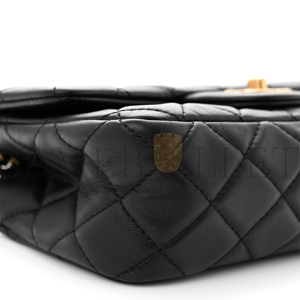 CHANEL MASTER LAMBSKIN QUILTED MINI RECTANGULAR PEARL CRUSH FLAP BLACK AS1787 (19*13*6cm)