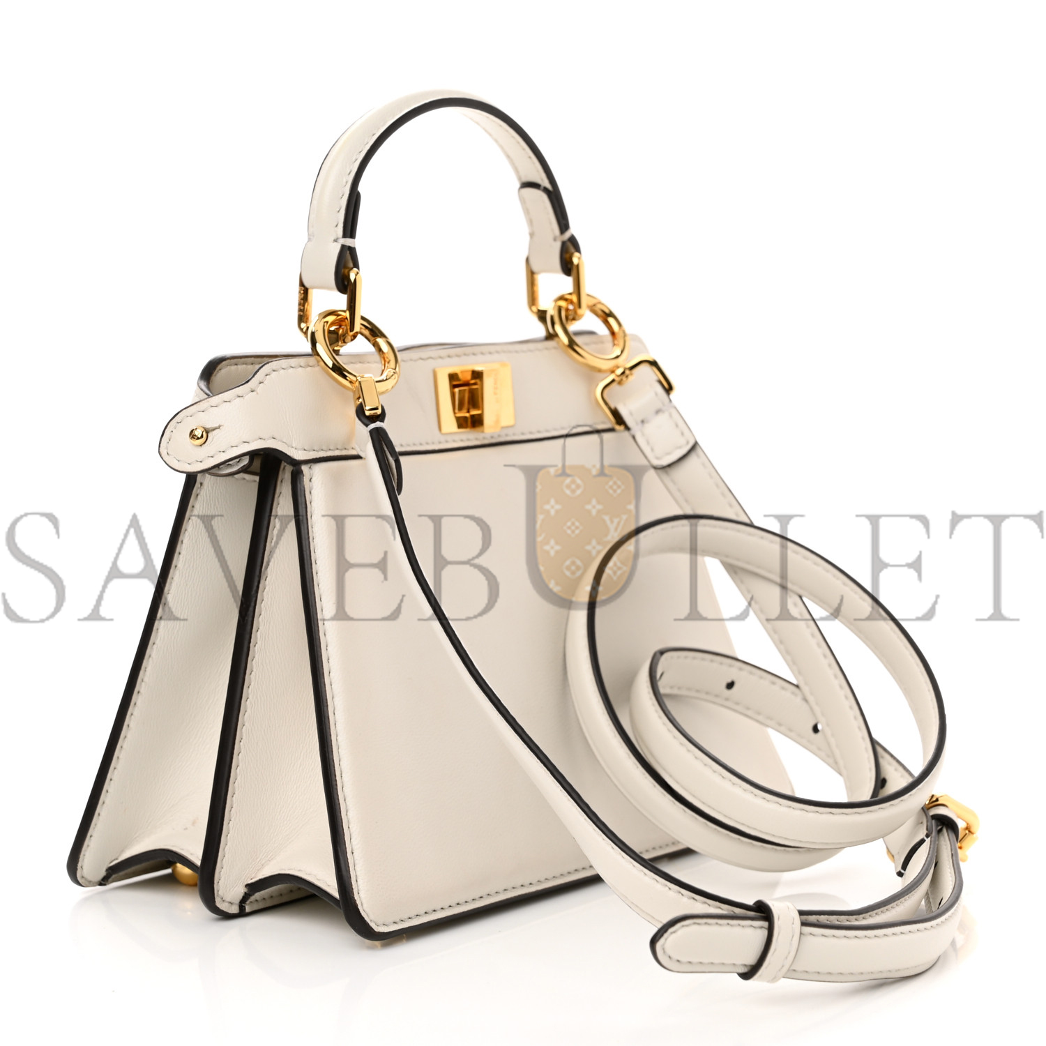 FENDI SHINY NAPPA PETITE PEEKABOO I SEE U SATCHEL WHITE (20*15*11cm)