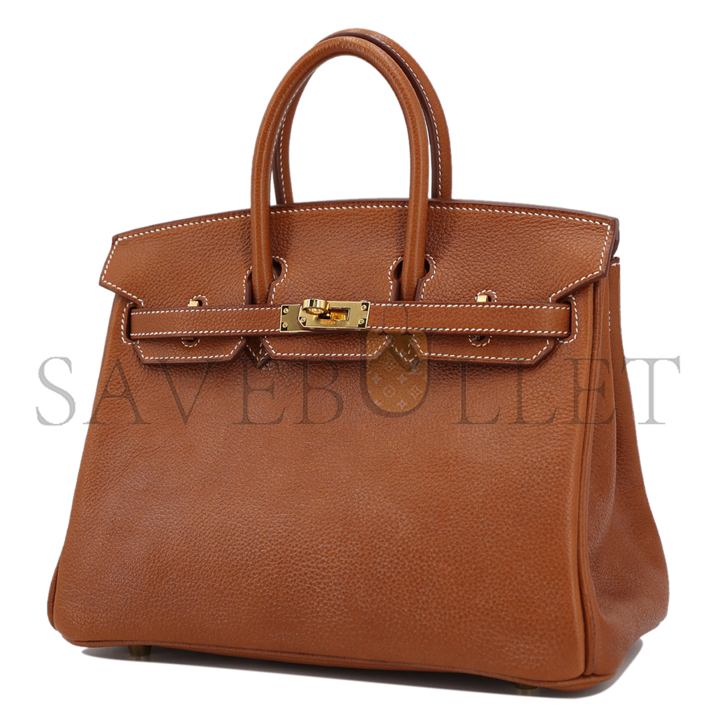 HERMES BIRKIN 25 SADDLE LEATHER GOLDEN BROWN GOLD BUCKLE BAG 9012863189 (25*20*13cm)