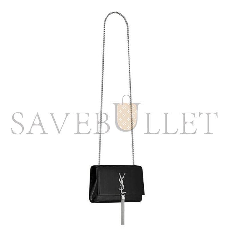 9997 YSL KATE SMALL CHAIN BAG WITH TASSEL IN CHEVRON PATENT LEATHER 474366AAAWI1000 (20*12.5*5cm)