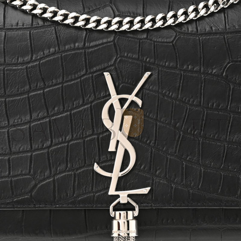 YSL KATE MEDIUM TASSEL IN CROCODILE-EMBOSSED LEATHER 354119DND0N1000 (24*14.5*5.5cm)