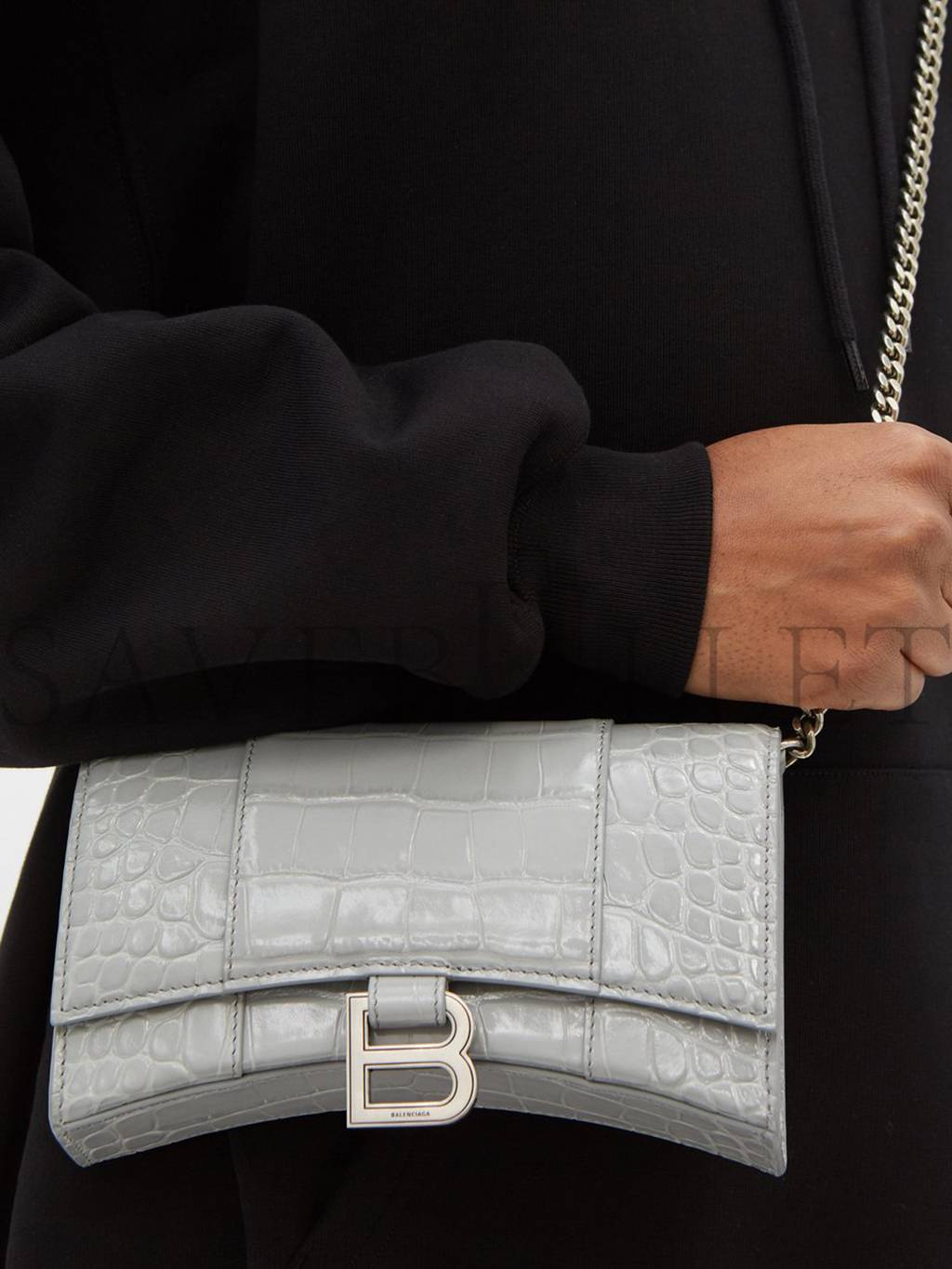 BALENCIAGA GREY HOURGLASS CROC-EFFECT LEATHER CROSS-BODY BAG MATCHESFASHION US (19.8*12.1*5cm)