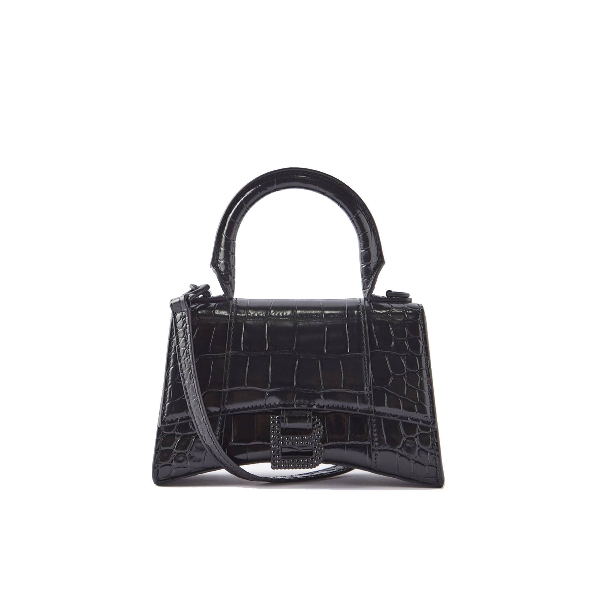 BALENCIAGA BLACK HOURGLASS XS CROC-EFFECT LEATHER CROSS-BODY BAG MATCHESFASHION US (19*12.5*8cm)