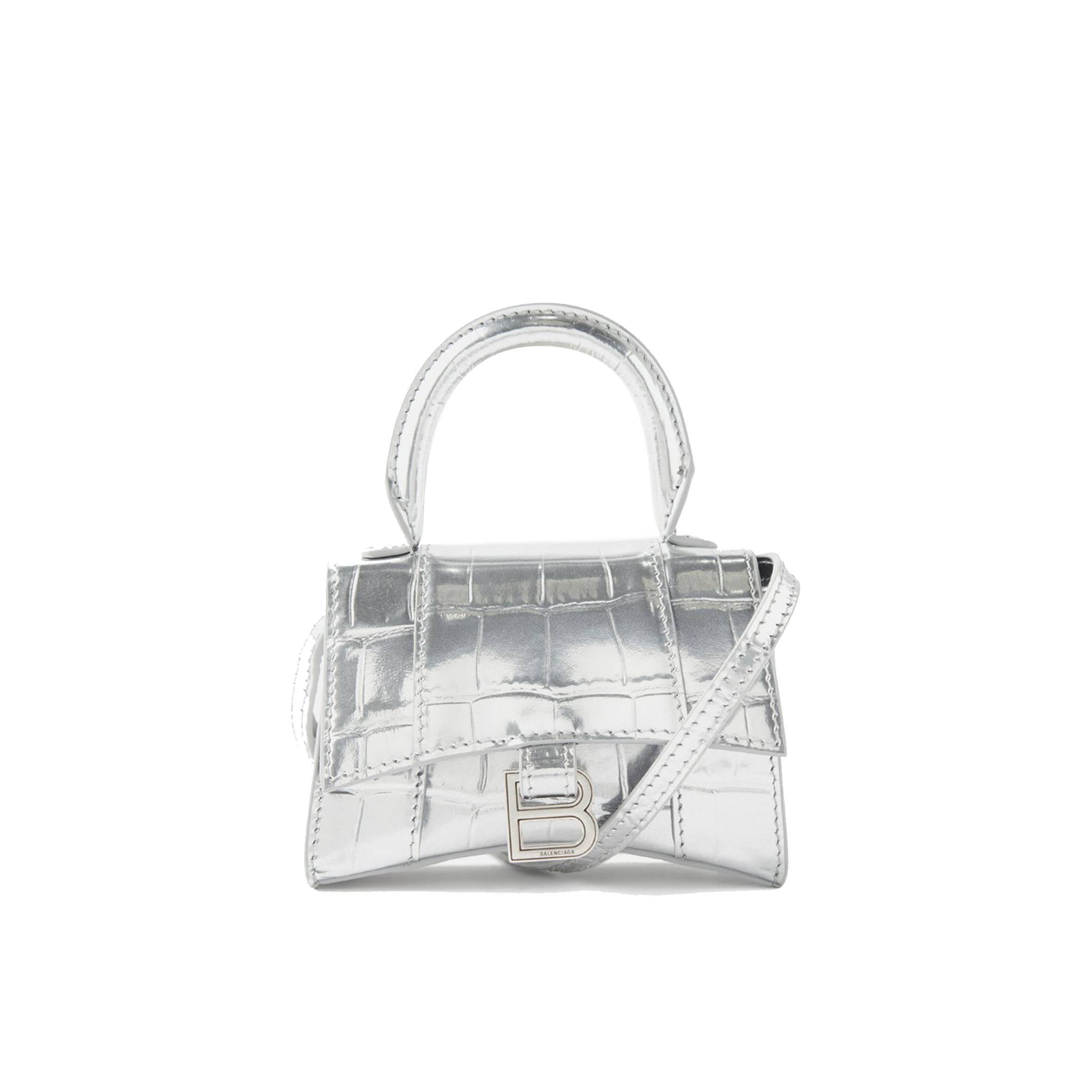 BALENCIAGA SILVER HOURGLASS MINI CROCODILE-EFFECT LEATHER BAG MATCHESFASHION US (11.6*7.8*4.5cm)