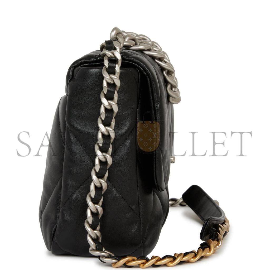 CHANEL LARGE 19 FLAP BAG BLACK LAMBSKIN MIXED HARDWARE (30*20*9cm)