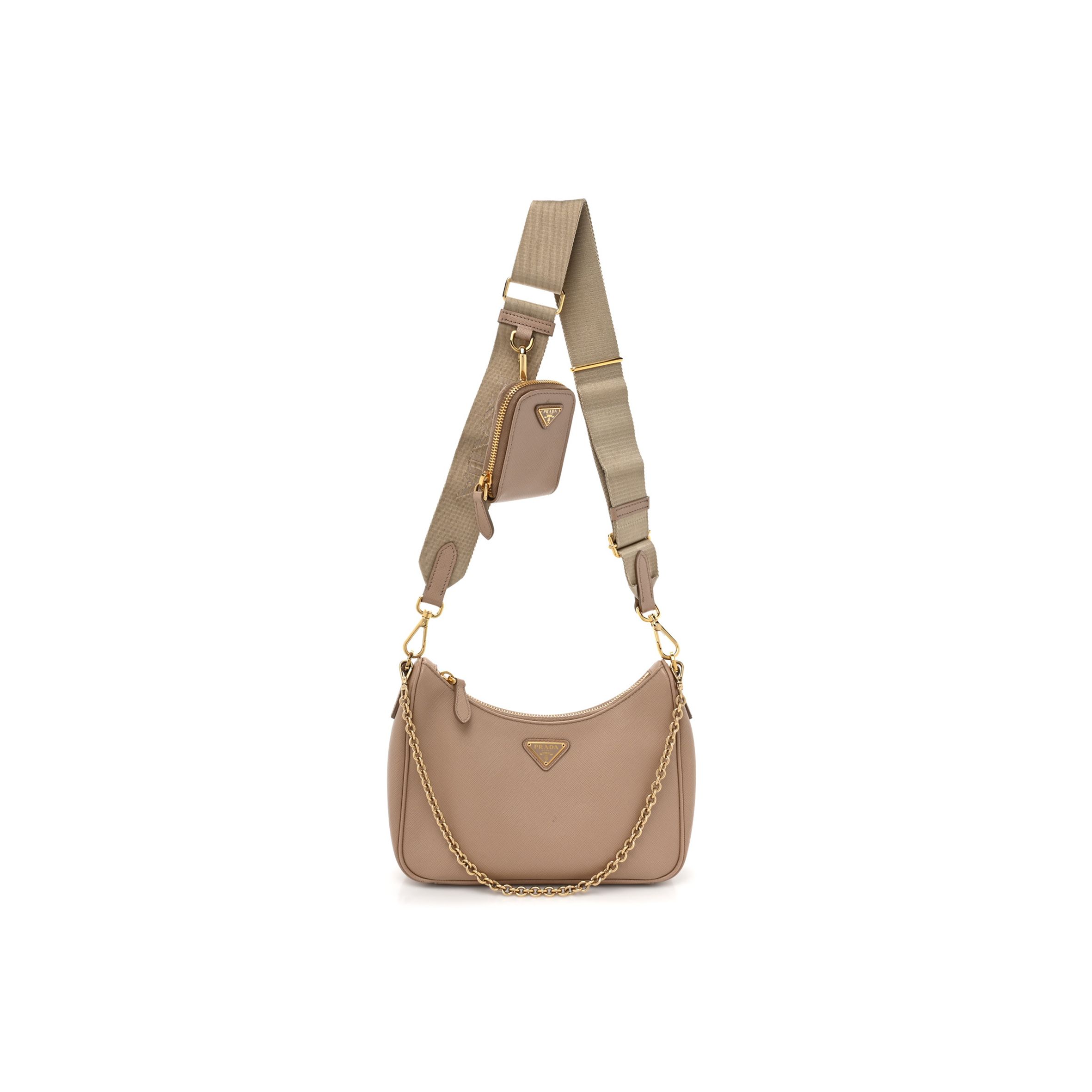 PRADA SAFFIANO RE-EDITION 2005 SHOULDER BAG CAMMEO BEIGE (22*12*6cm)