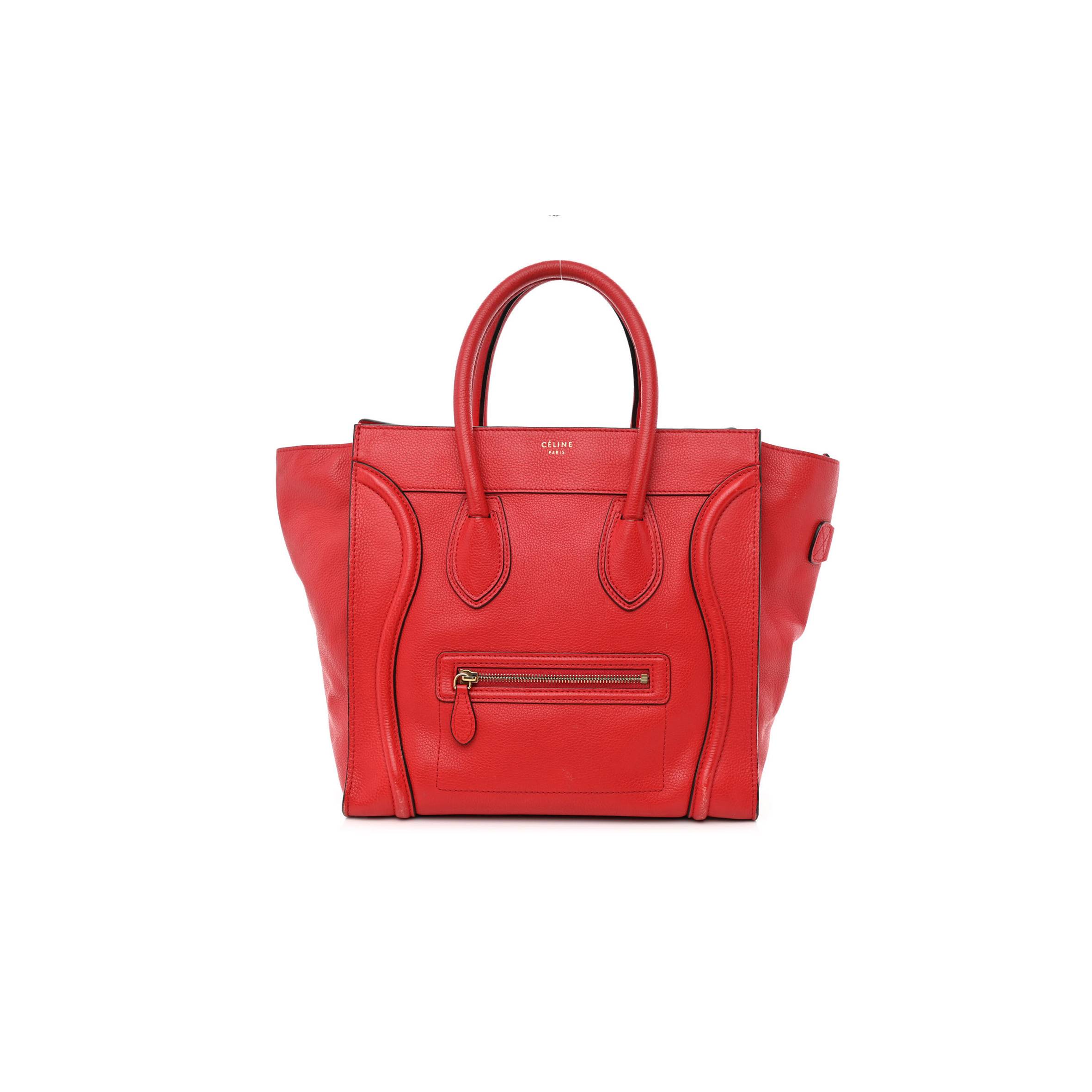 CELINE DRUMMED CALFSKIN MINI LUGGAGE COQUELICOT (32*30*18cm)