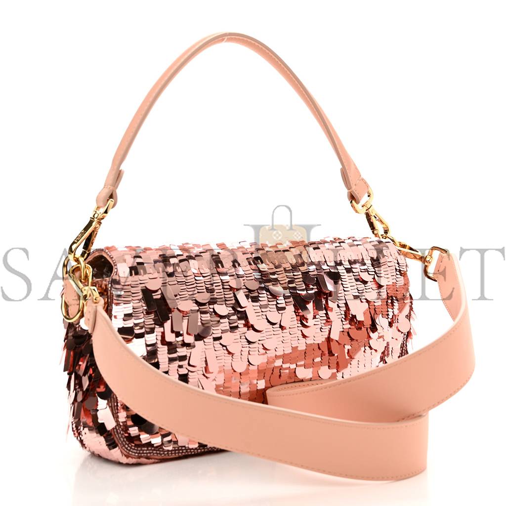 FENDI SEQUIN PAILLETTES VITELLO GRACE SEX AND THE CITY BAGUETTE BABY PINK (27*15*6cm)